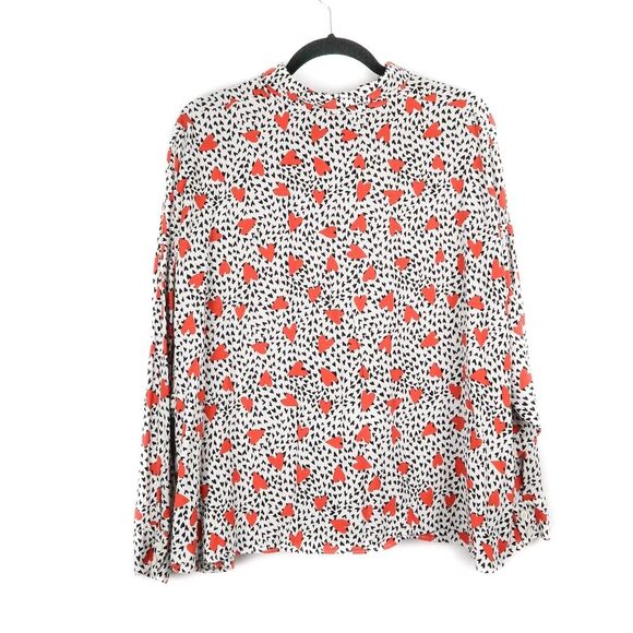 Asos Design Womens Button Up Shirt Size 16 Black Red Hearts Crop Flowy Spring - Picture 3 of 7